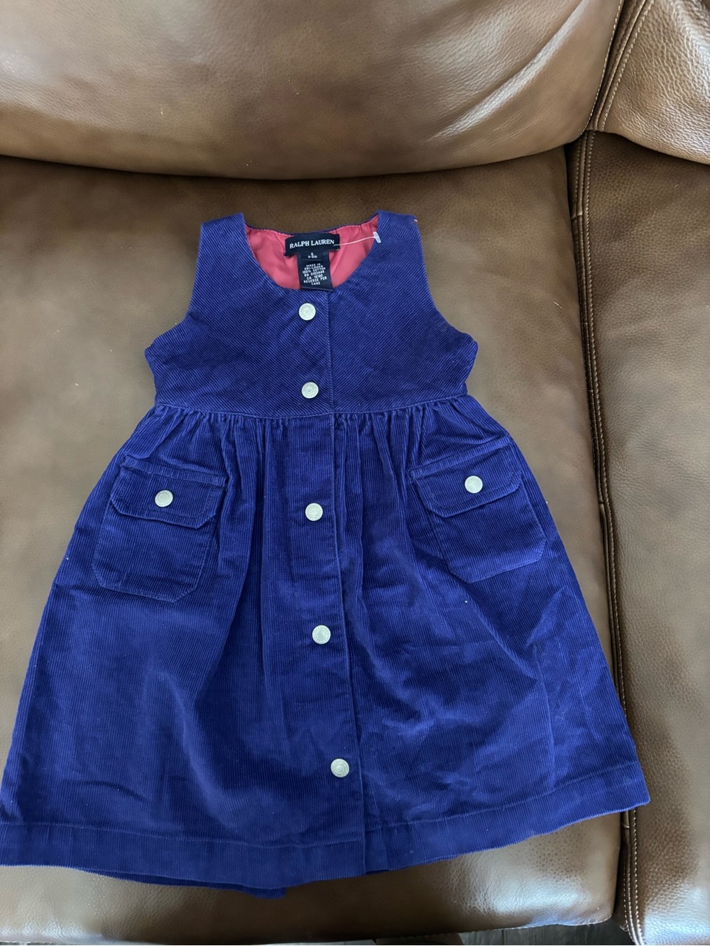 Ralph Lauren Girls' Royal Blue Corduroy Button-Front Dress
